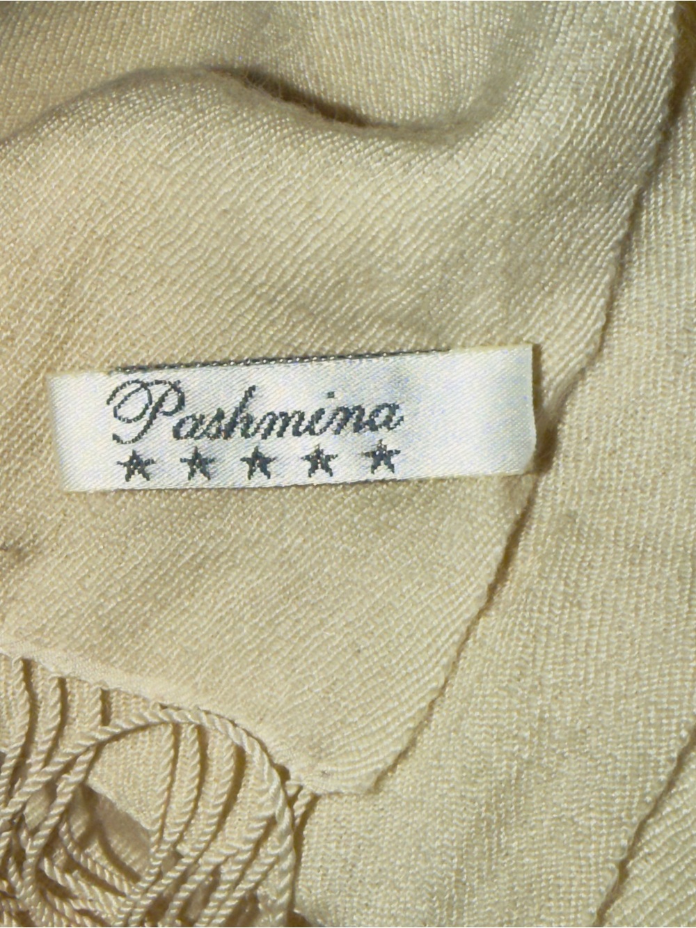 Pashmina 70% Wool 30% Silk Beige Fringed Shawl Scarf
